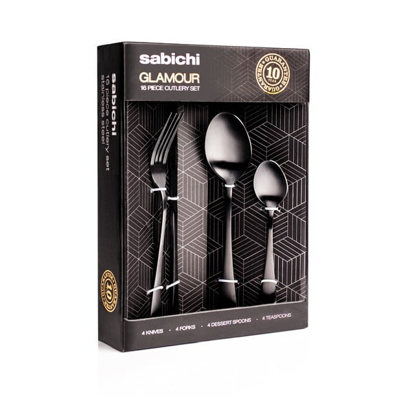 Комплект прибори за хранене от 16 части в матово черно - Sabichi-image-1