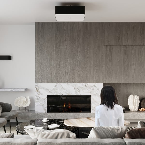 Черно осветително тяло за таван със стъклен абажур/с текстилен абажур 55x55 cm Kortez – Sollux-image-4