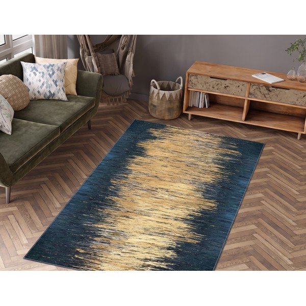 Жълт/тъмносин килим подходящ за пране 50x80 cm Goldie – Vitaus-image-1