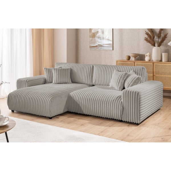 Светлосив разтегателен ъглов диван от рипсено кадифе с място за съхранение (ляв ъгъл) Sarina – Ropez-image-4