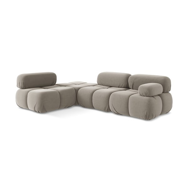 Бежов кадифен модулен ъглов диван (ляв ъгъл) Lokua – Makamii-image-3