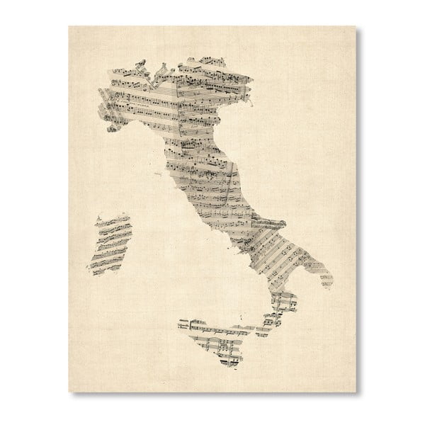 Plakát s šedou mapou Itálie Americanflat Music, 60 x 42 cm