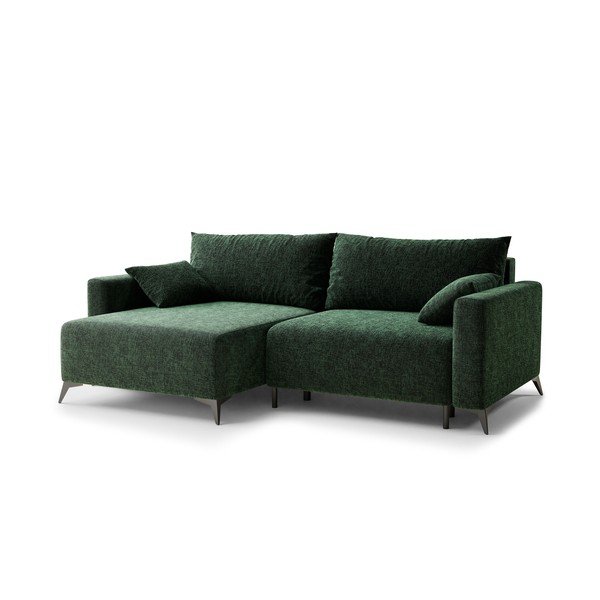 Тъмнозелен шенилов сгъваем/с място за съхранение ъглов диван (ляв ъгъл) Leon – Maison de Rêve