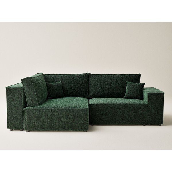 Тъмнозелен шенилов сгъваем/с място за съхранение ъглов диван (ляв ъгъл/L форма) Tonga – Maison de Rêve-image-2