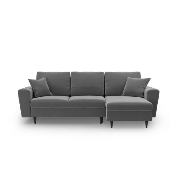 Светлосив кадифен разтегателен ъглов диван с място за съхранение Kyoto – Cosmopolitan Design