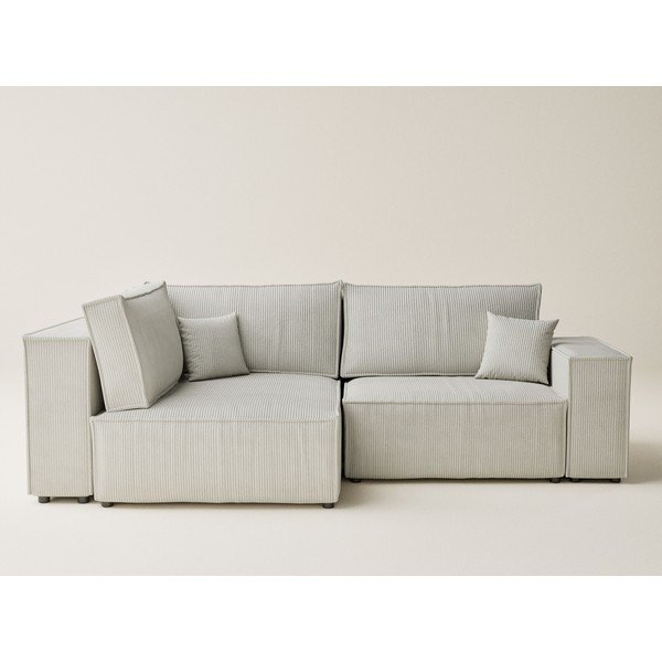 Кремав сгъваем/с място за съхранение ъглов диван от рипсено кадифе (ляв ъгъл/L форма) Tonga – Maison de Rêve-image-2