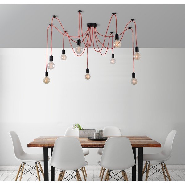 Červené devítiramenné závěsné světlo Filament Style Spider-image-1