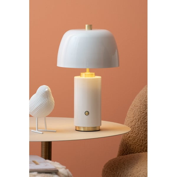 Бяла LED затъмняваща се настолна лампа с метален абажур (височина 30 cm) Freya – Leitmotiv-image-1