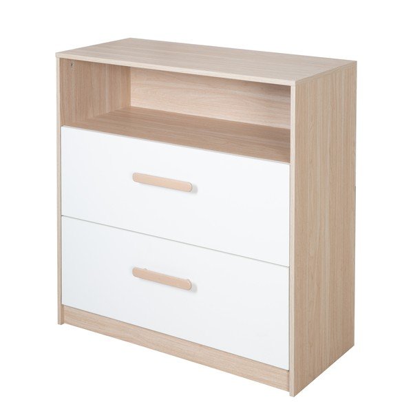 Детски скрин в дъбов декор с маса за преповиване в бял и естествен цвят 88x98x75 cm Cabane – Roba-image-3