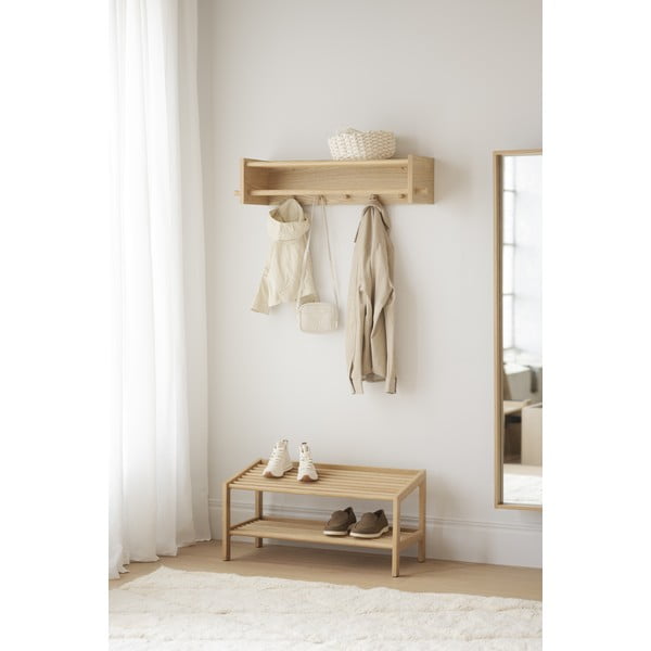 Стенна закачалка с рафт, изработена от дъбова дървесина в естествен цвят Hillmond - Rowico-image-4