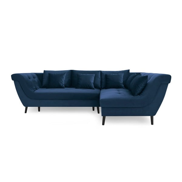 Четириместен разтегателен диван в морско синьо Real, десен ъгъл - Bobochic Paris