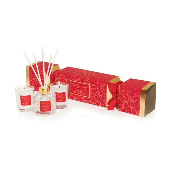 Подаръчен комплект от свещи и дифузер с аромат на индийско орехче и джинджифил Cadeau - Stoneglow