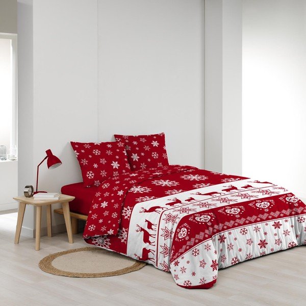 Червено двойно /удължено спално бельо от микрофланела 240x220 cm Floconette – douceur d'intérieur-image-2