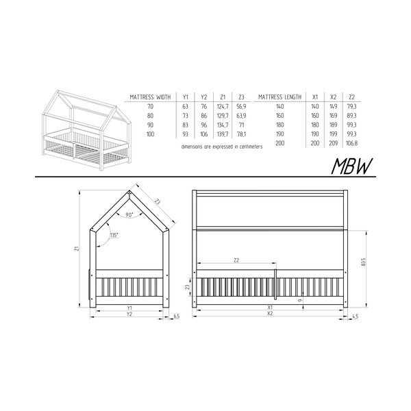 Разтегателно детско легло тип къща от масивен бор с място за съхранение в естествен цвят 80x180 cm Mila MBW – Adeko-image-4