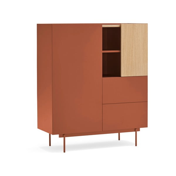 Висок скрин с чекмеджета в цвят тухла и естествен дъб 100x120 cm Otto - Teulat-image-2