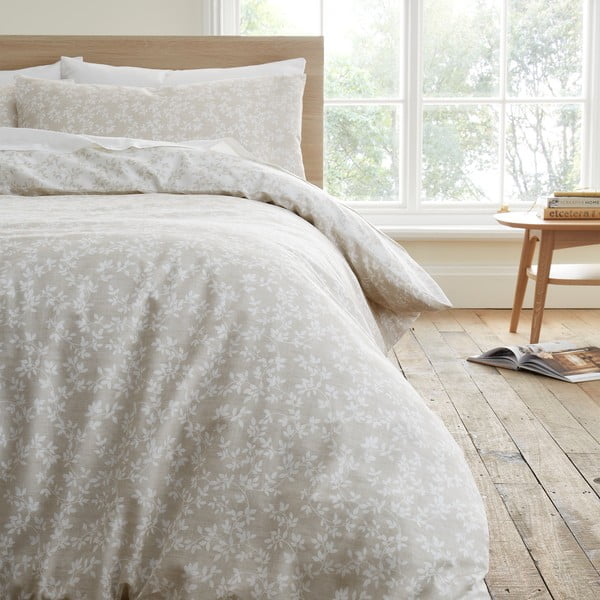 Бежово и бяло памучно спално бельо за единично легло 135x200 cm Shadow Leaves - Bianca