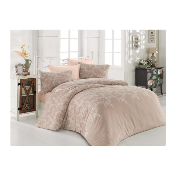 Бежово спално бельо с чаршаф за двойно легло Permento Cream, 200 x 220 cm - Mijolnir