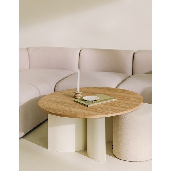 Кремава/в естествен цвят кръгла масичка за кафе с ясенов плот ø 95 cm Gavo – noo.ma-image-1