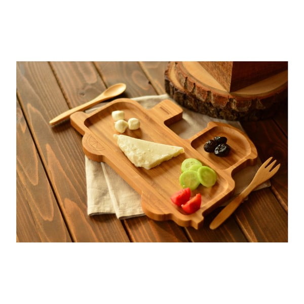 Комплект детска чиния във формата на влакче и прибори за хранене, изработени от бамбуково дърво Trainy - Bambum-image-3