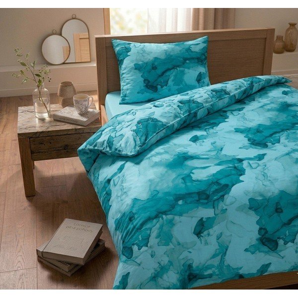 Тюркоазено единично  спално бельо от памучен сатен 140x200 cm Deluxe Minerals – My House-image-1