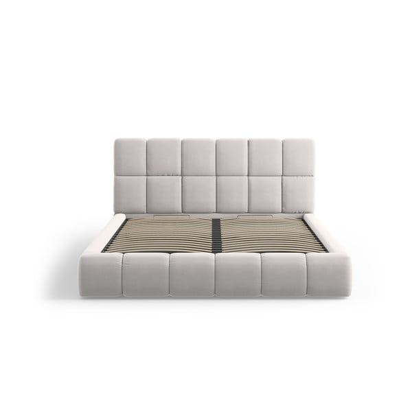 Светлосиво тапицирано кадифено двойно легло с място за съхранение с включена подматрачна рамка 180x200 cm Bellis – Micadoni -image-3