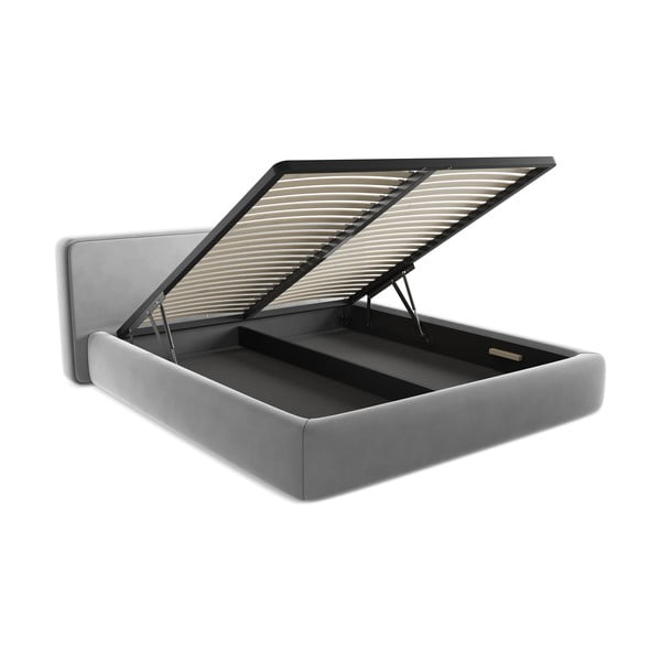 Сиво двойно тапицирано легло с място за съхранение и включена подматрачна рамка 180x200 cm Kiana – Makamii-image-3