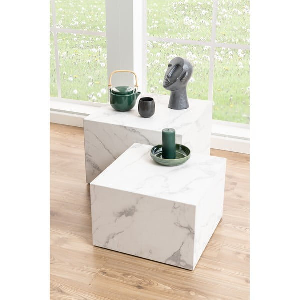 Бели масички за кафе в комплект от 2 бр. от декор от мрамор 58x58 cm Dice – Actona-image-1