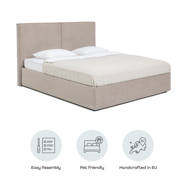 Двойно тапицирано кафяво-сиво легло с място за съхранение и включена подматрачна рамка 180x200 cm Thessa Bold – Bonami Selection-image-4