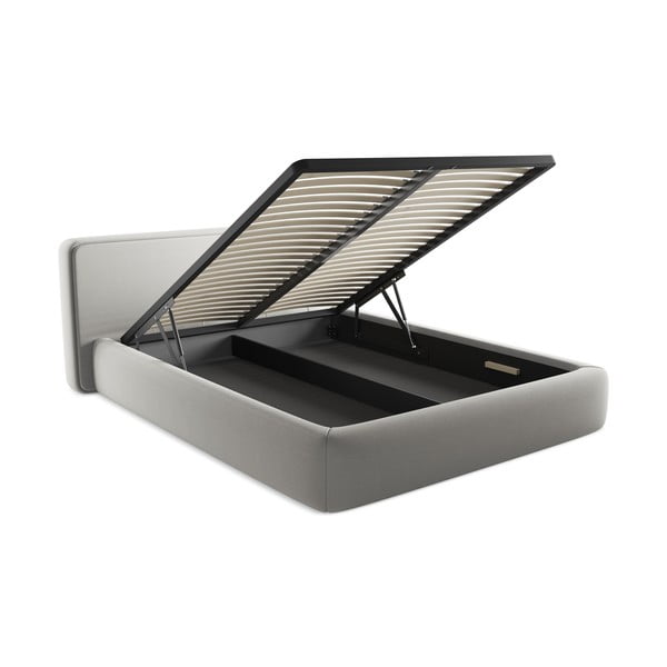 Светлосиво двойно тапицирано легло с място за съхранение и включена подматрачна рамка 160x200 cm Kiana – Makamii-image-3