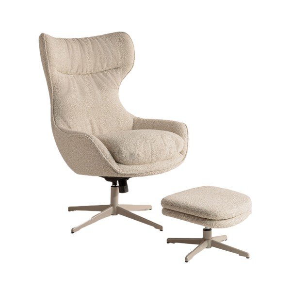 Бежов въртящ се фотьойл с табуретка от букле Kenzi – Micadoni 