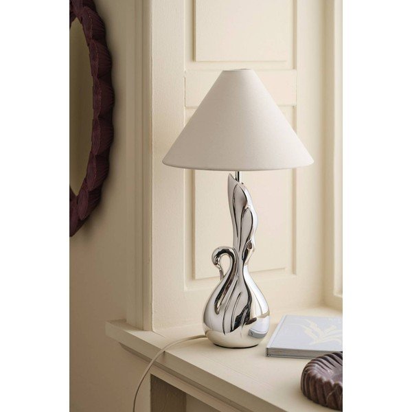 Бяла/в сребрист цвят настолна лампа от полиресин (височина 53 cm) Swan – Ellos Home-image-2