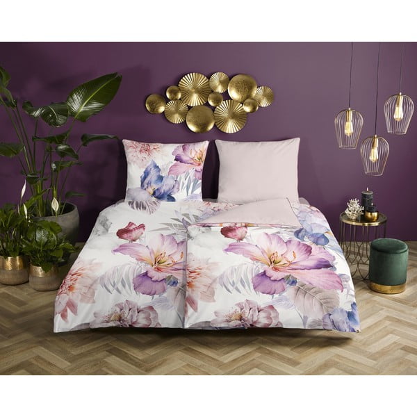 Кремаво памучно спално бельо от сатен за единично легло 140x200 cm - Descanso-image-1