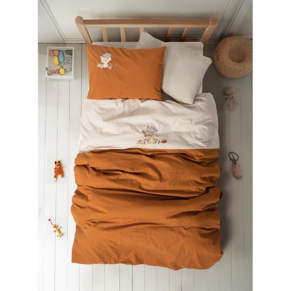 Оранжево-бежово памучно детско спално бельо  с включен долен чаршаф, 4 части 100x150 cm Clever – Mijolnir-image-1