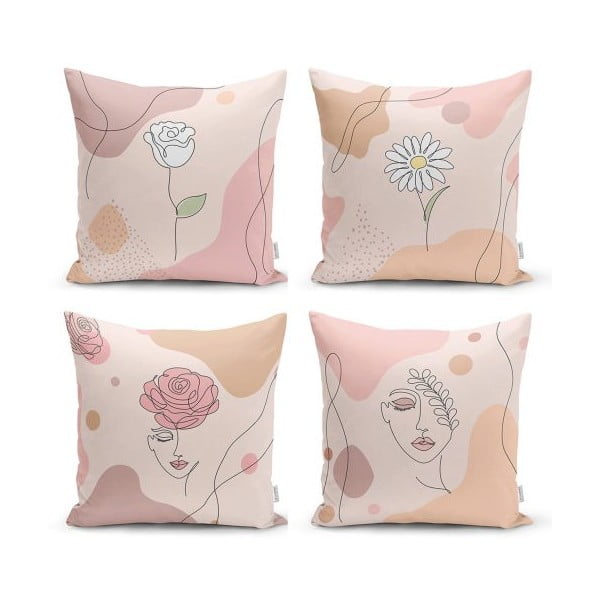 Комплект от 4 декоративни калъфки за възглавници Draw Art Women, 45 x 45 cm - Minimalist Cushion Covers