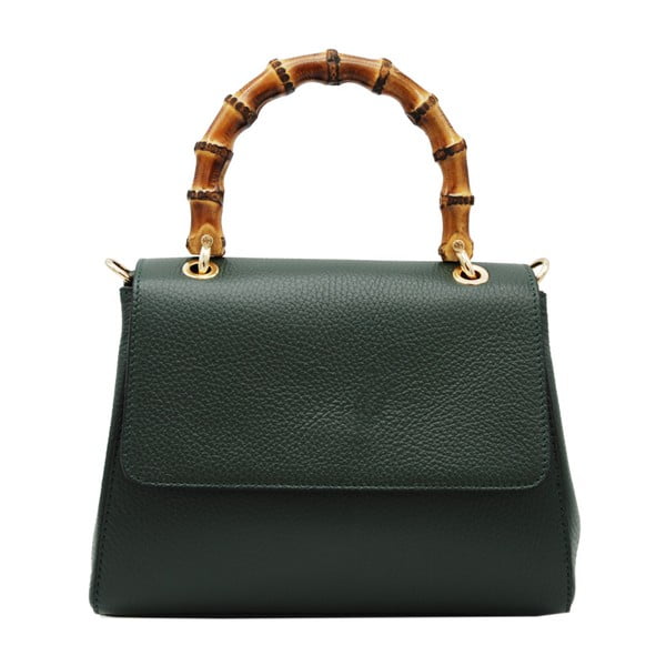 Тъмнозелена чанта от естествена кожа с бамбукова дръжка Sento Carro - Andrea Cardone