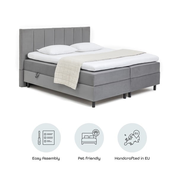 Сиво боксспринг легло с място за съхранение 180x200 cm Elva Bold Line – Bonami Selection-image-4