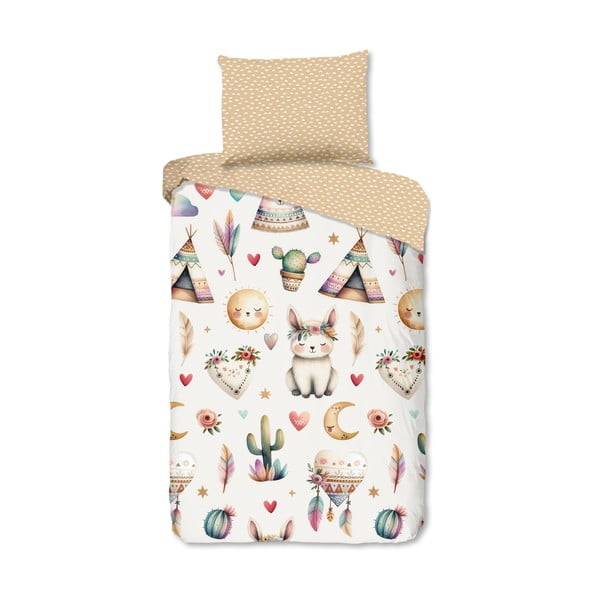 Бежово единично  памучно детско спално бельо 140x200 cm Luz – Good Morning