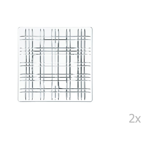 Sada 2 čtvercových talířů z křišťálového skla Nachtmann Square Platter, 21 x 21 cm