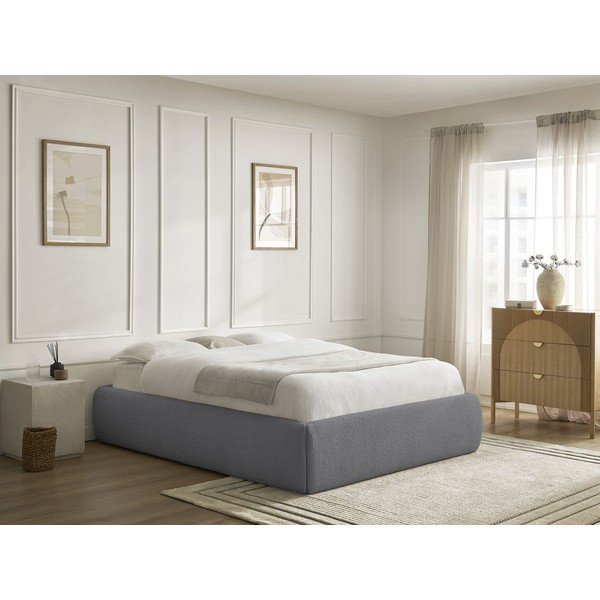 Тъмносиво тапицирано двойно легло без табла с място за съхранение и включена подматрачна рамка 160x200 cm Inera – Bobochic Paris-image-1