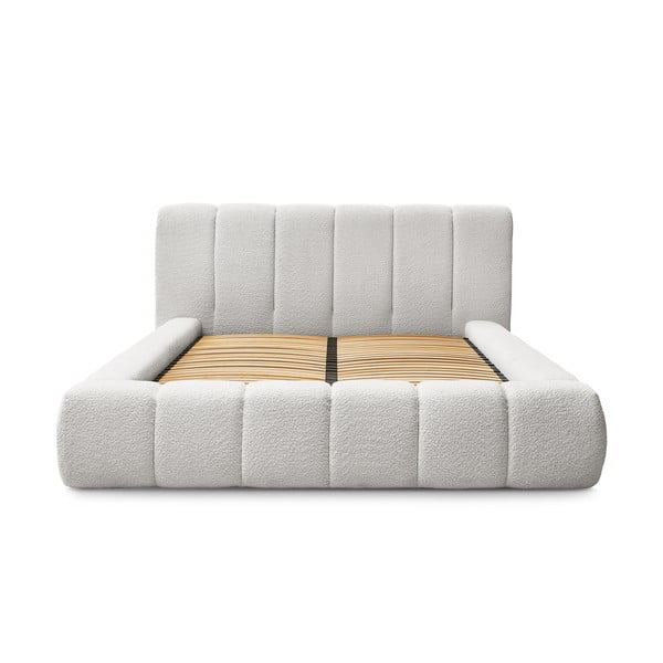 Светлосиво двойно легло 180x200 cm тапицирано с място за съхранение с включена подматрачна рамка Denali – Bobochic Paris-image-3