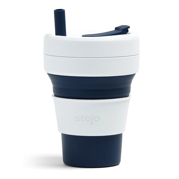 Бяло-синя сгъваема чаша за пътуване Indigo, 470 ml Biggie - Stojo