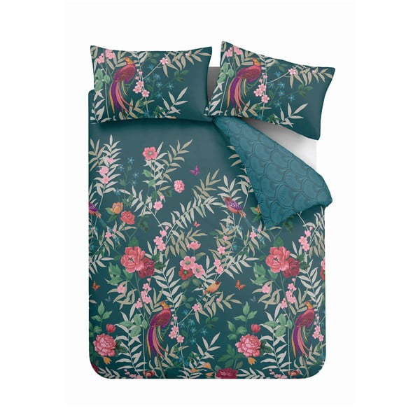 Зелено единично спално бельо 135x200 cm Tropical Floral Birds - Catherine Lansfield