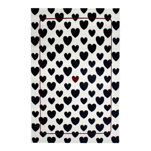 Черно-бял килим Razzo Heart, 120 x 170 cm - Unknown