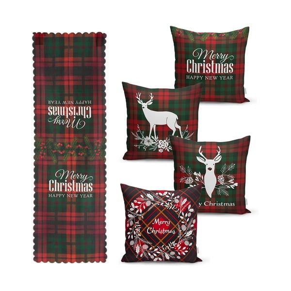 Комплект от 4 коледни калъфки за възглавници и покривка за маса Tartan Christmas - Minimalist Cushion Covers