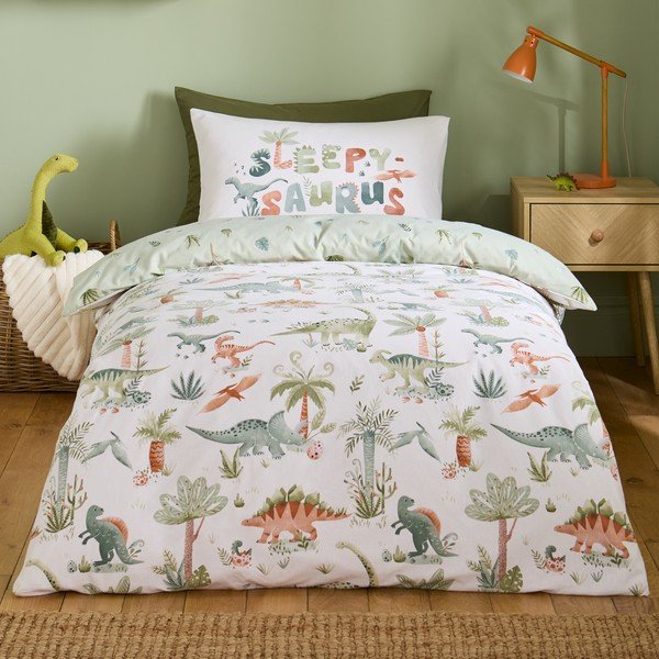Кремаво единично  фланелено детско спално бельо 135x200 cm Brushed Sleepy Saurus Dino – Catherine Lansfield-image-1