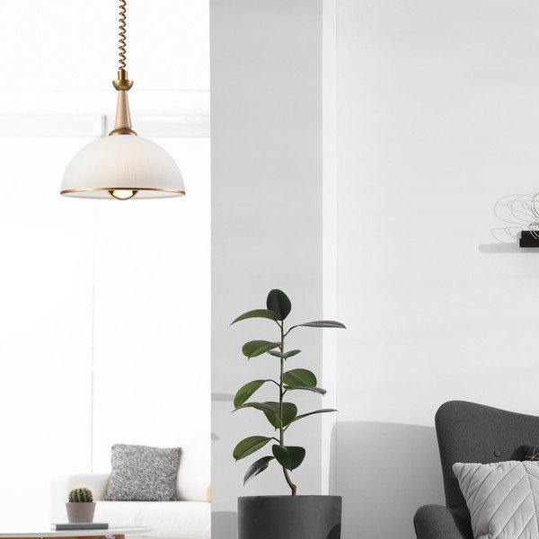 Висящо осветително тяло в златист и естествен цвят със стъклен абажур ø 30 cm Ciara – LAMKUR-image-1