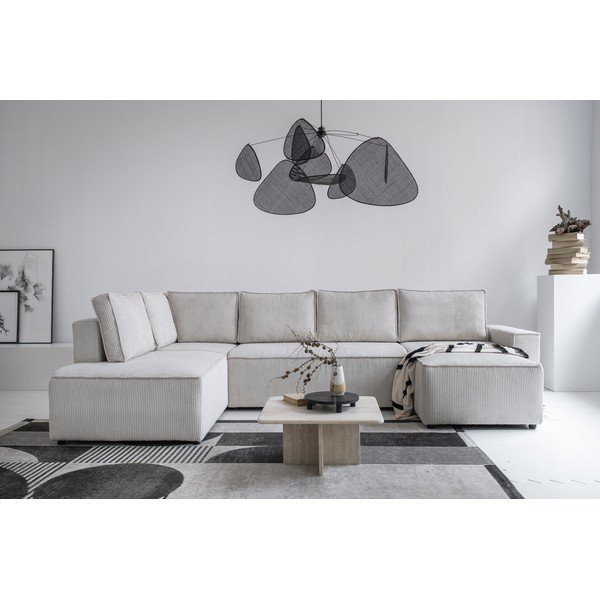 Бял разтегателен ъглов диван от рипсено кадифе (ляв ъгъл/"U" форма) Brave Dave – Miuform-image-4