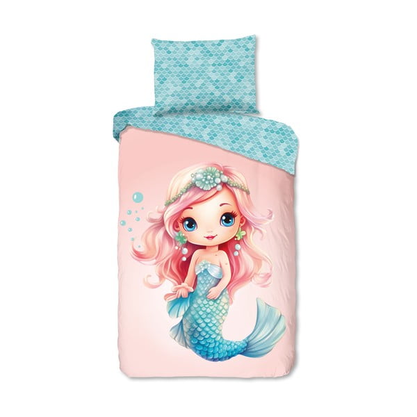 Синьо -розово единично  памучно детско спално бельо 140x200 cm Alisse – Good Morning