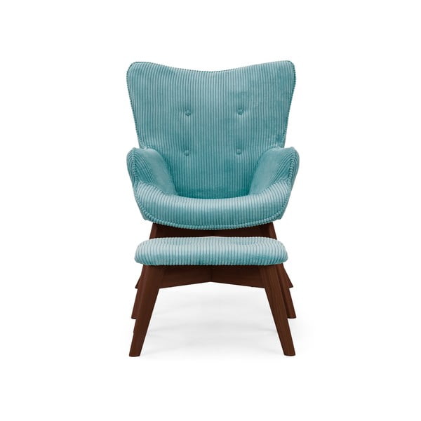 Тюркоазен фотьойл с табуретка от рипсено кадифе Niko – Ropez-image-3