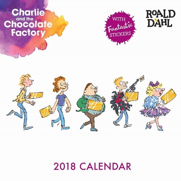 Nástěnný kalendář pro rok 2018 s lepíky Portico Designs Roald Dahl Charlie And The Chocolate Factory